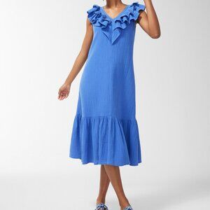 Chico's Gauze Flutter Neck Midi Dress Blue - Sz 2.5 (US 14)